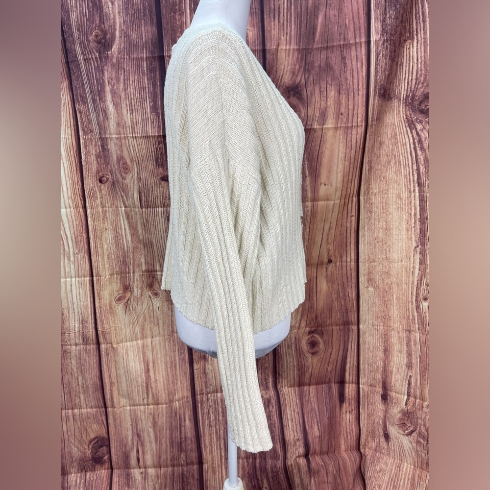American eagle cotton blend long sleeve off white cardigan sweater womenโs S - Picture 5 of 15